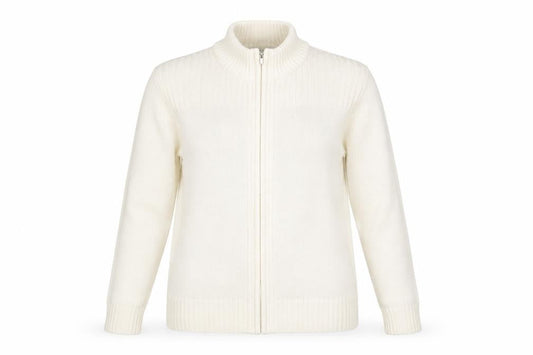 ISLE Womens White Round Neck 100% Cotton Full Zip Jumper Size 18