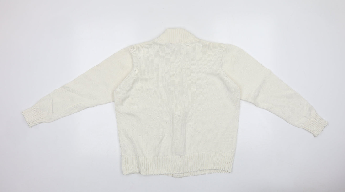 ISLE Womens White Round Neck 100% Cotton Full Zip Jumper Size 18