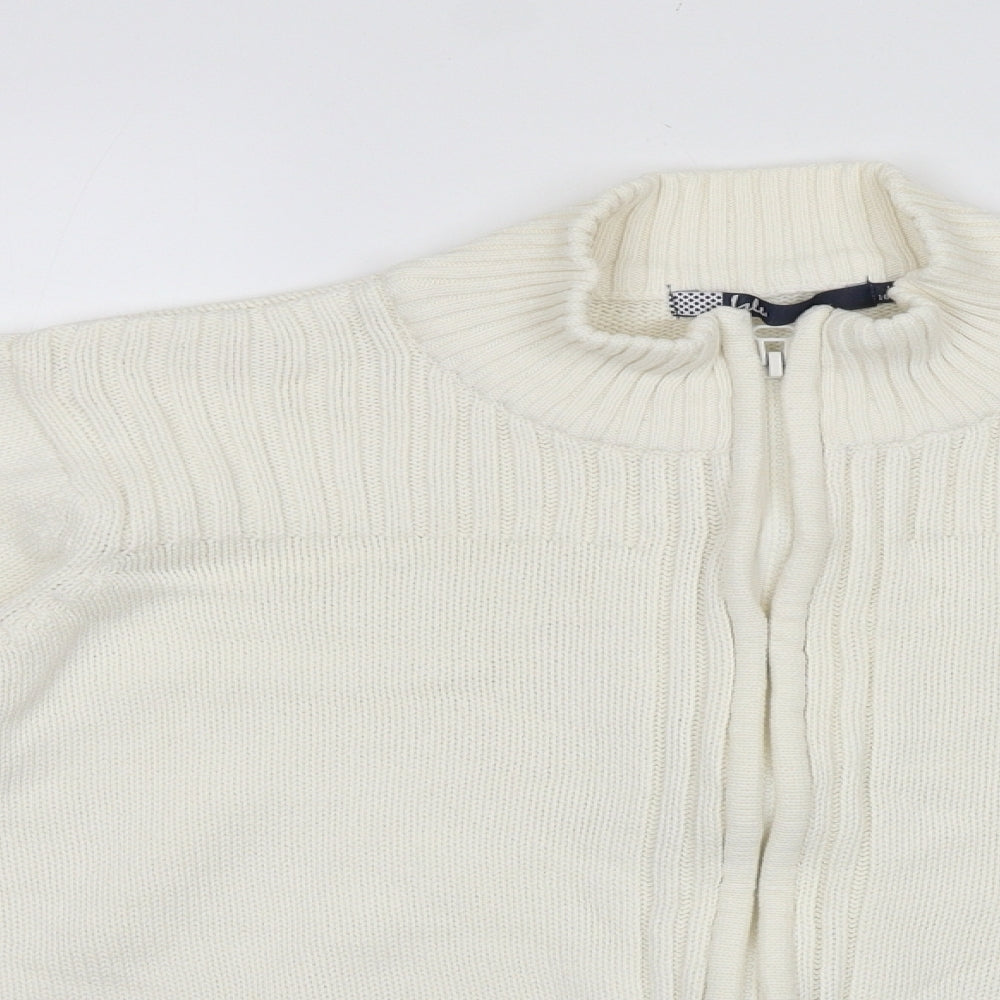 ISLE Womens White Round Neck 100% Cotton Full Zip Jumper Size 18