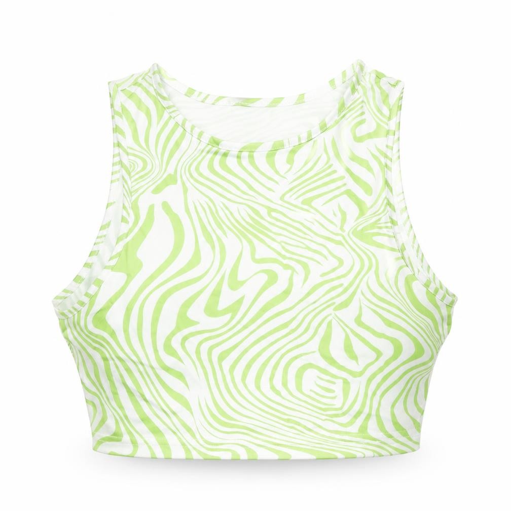 SheIn Womens Green Geometric Polyester Cropped Tank Size M Round Neck