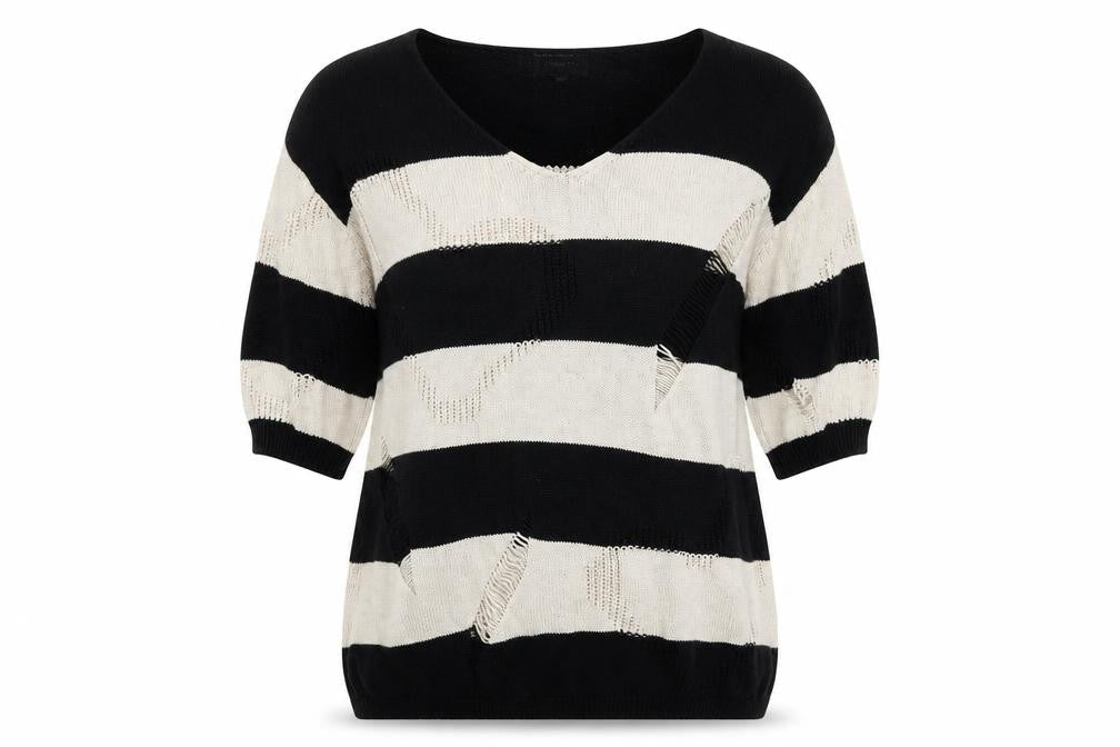 Purple Womens Black V-Neck Striped Acrylic Pullover Jumper Size M