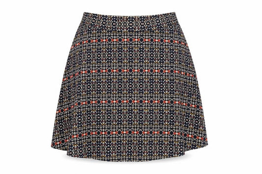 H&M Womens Blue Geometric Cotton Skater Skirt Size S
