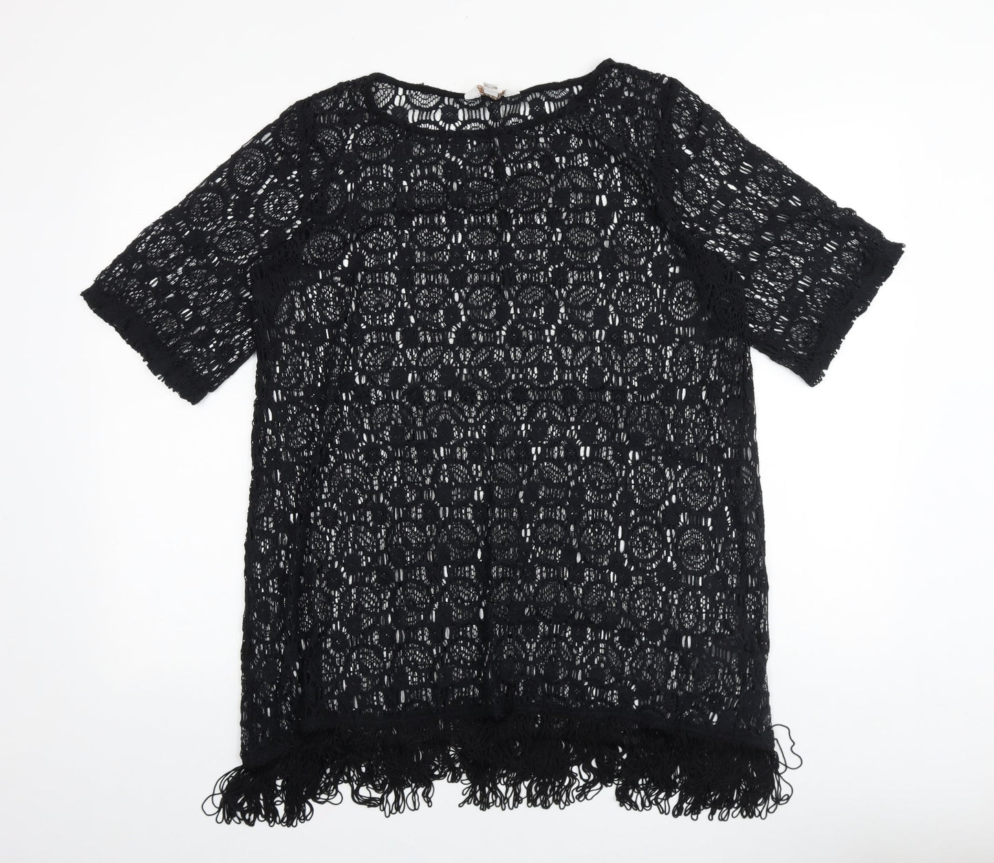 Dorothy Perkins Womens Black Geometric Polyester Basic Blouse Size M Round Neck
