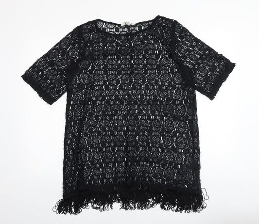 Dorothy Perkins Womens Black Geometric Polyester Basic Blouse Size M Round Neck