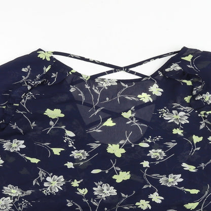 Boohoo Womens Blue Floral Polyester Basic Blouse Size 8 V-Neck