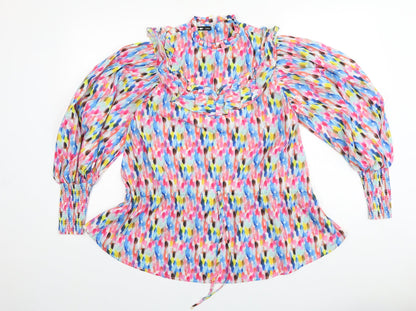 Preworn Womens Multicoloured Geometric Viscose Basic Blouse Size XS Round Neck