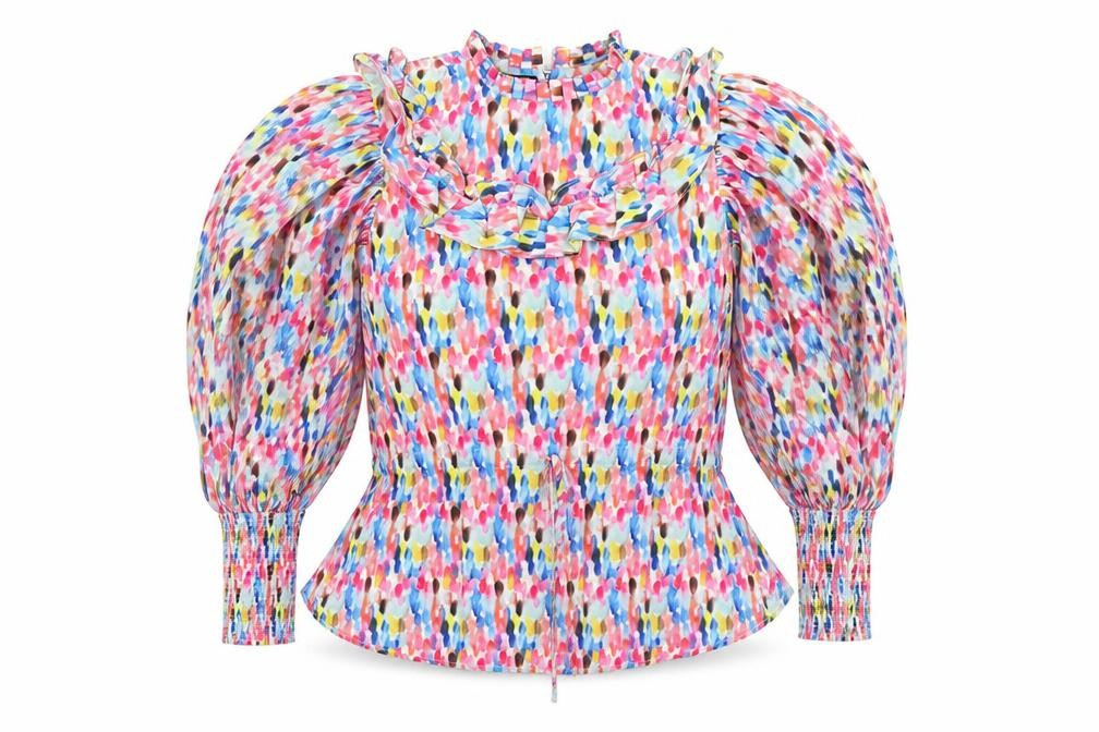 Preworn Womens Multicoloured Geometric Viscose Basic Blouse Size XS Round Neck