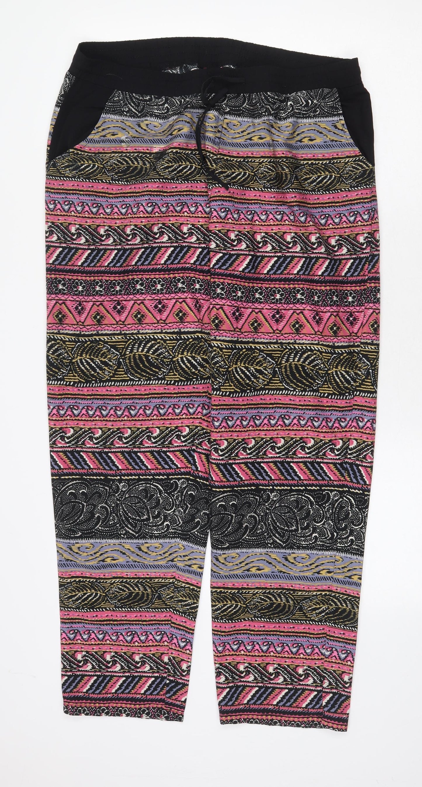 The Gud Look Womens Multicoloured Geometric Polyester Trousers Size 14 Regular Drawstring
