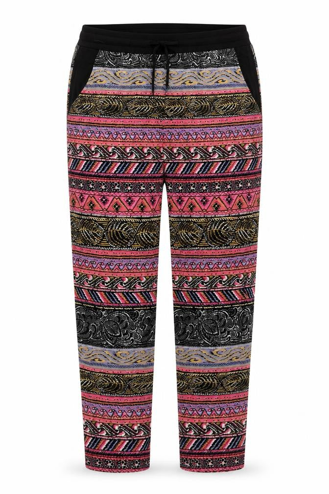 The Gud Look Womens Multicoloured Geometric Polyester Trousers Size 14 Regular Drawstring