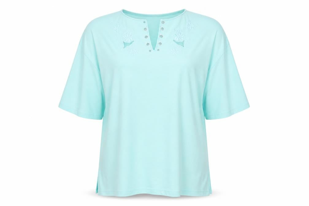 New Model Womens Green Cotton Basic T-Shirt Size L V-Neck
