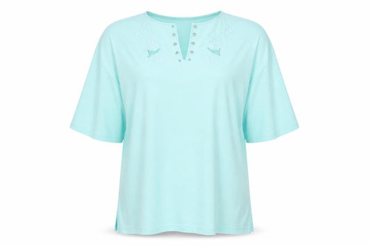 New Model Womens Green Cotton Basic T-Shirt Size L V-Neck