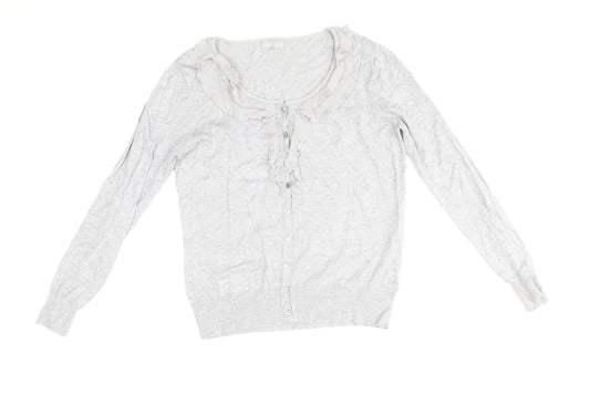 Per Una Womens Grey Scoop Neck Acrylic Cardigan Jumper Size 12