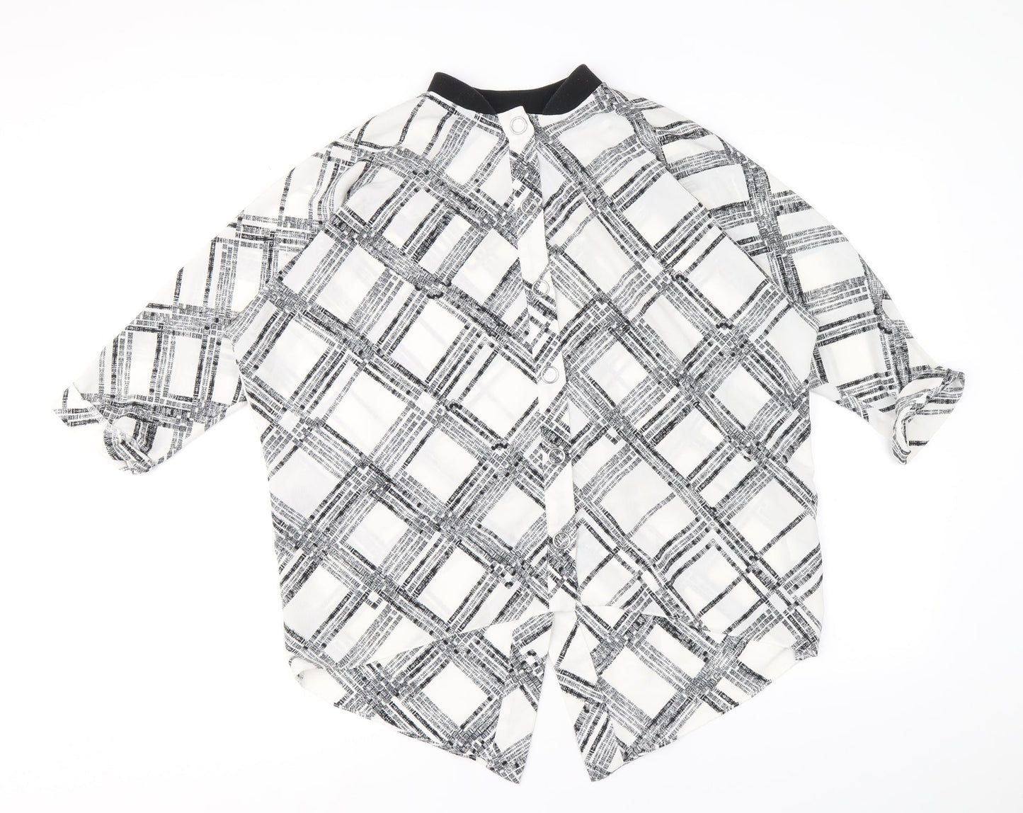 River Island Womens White Plaid Polyester Basic Blouse Size 10 Round Neck