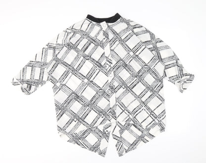 River Island Womens White Plaid Polyester Basic Blouse Size 10 Round Neck