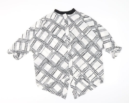 River Island Womens White Plaid Polyester Basic Blouse Size 10 Round Neck