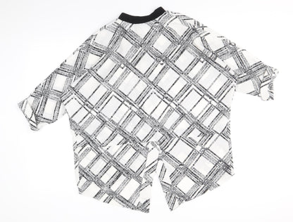 River Island Womens White Plaid Polyester Basic Blouse Size 10 Round Neck