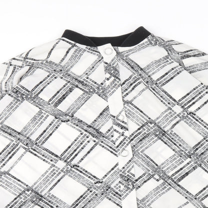 River Island Womens White Plaid Polyester Basic Blouse Size 10 Round Neck