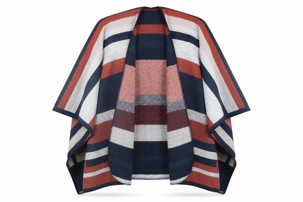 Preworn Womens Multicoloured V-Neck Striped Acrylic Cape Jumper One Size