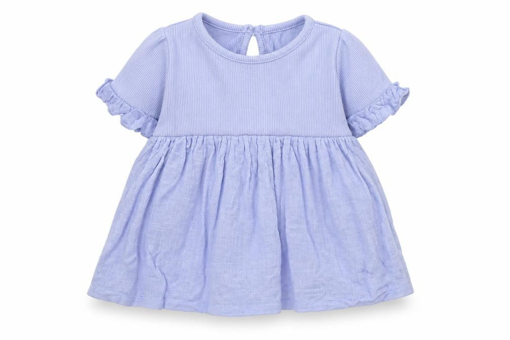 George Girls Blue Cotton Skater Dress Size 0-3 Months Round Neck Button