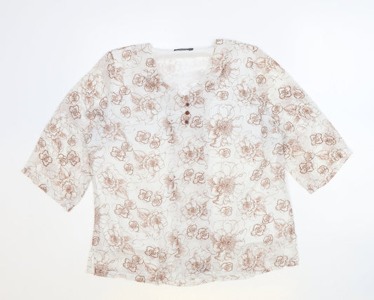 Xara Womens Ivory Geometric Polyester Basic Blouse Size L V-Neck