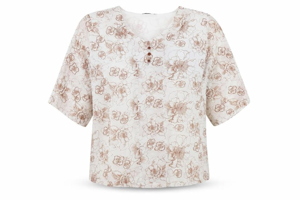 Xara Womens Ivory Geometric Polyester Basic Blouse Size L V-Neck