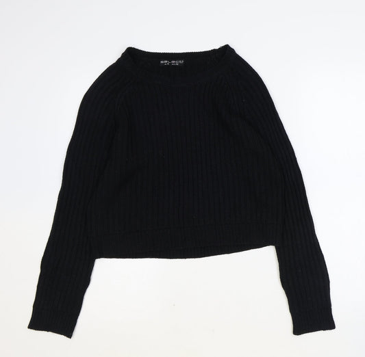 Select Womens Black Round Neck Acrylic Pullover Jumper Size 14
