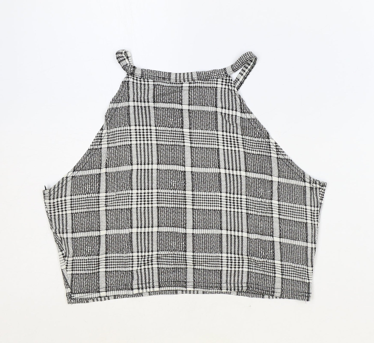 Select Womens Black Plaid Viscose Cropped Tank Size 12 Scoop Neck