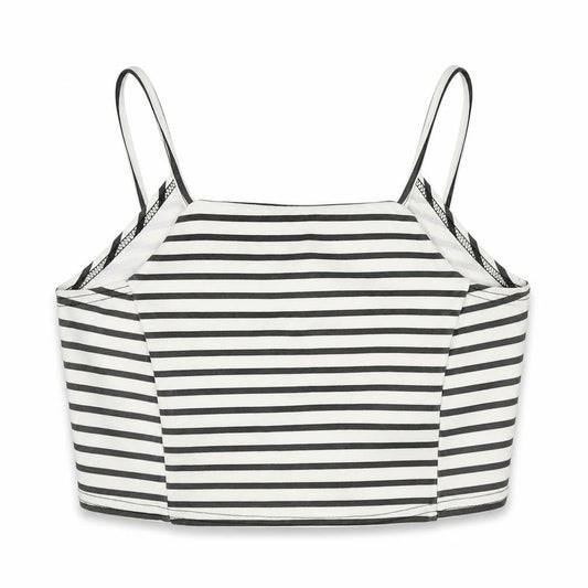 Boohoo Womens White Striped Polyester Cropped Tank Size 12 Square Neck - Open Wrap Back Detail