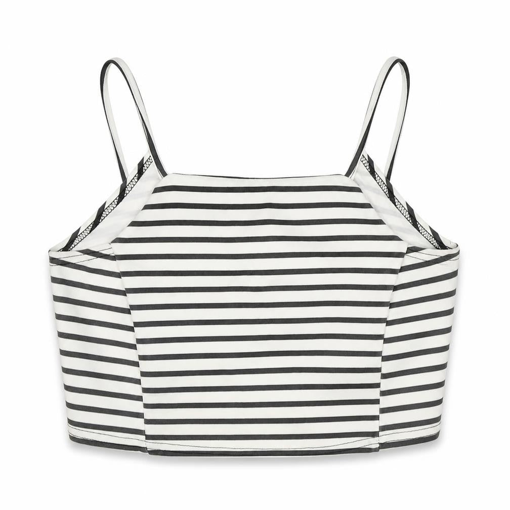 Boohoo Womens White Striped Polyester Cropped Tank Size 12 Square Neck - Open Wrap Back Detail
