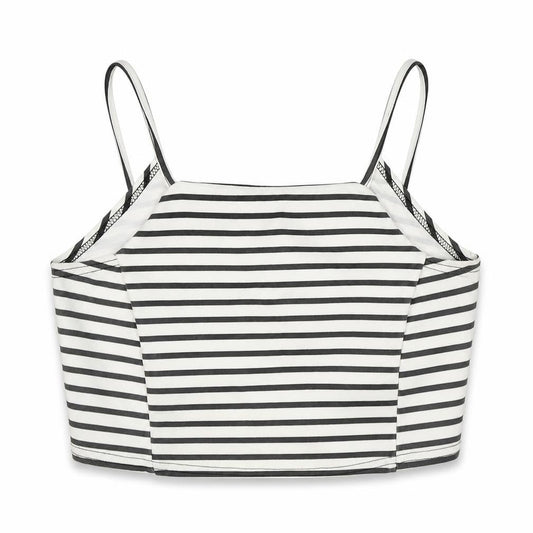Boohoo Womens White Striped Polyester Cropped Tank Size 12 Square Neck - Open Wrap Back Detail