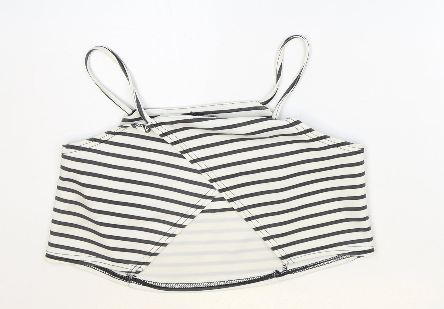 Boohoo Womens White Striped Polyester Cropped Tank Size 12 Square Neck - Open Wrap Back Detail