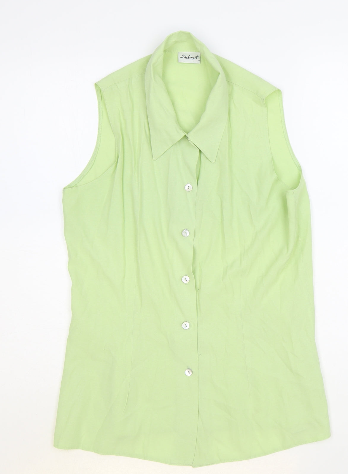 Select Womens Green Polyester Basic Button-Up Size 14 Collared