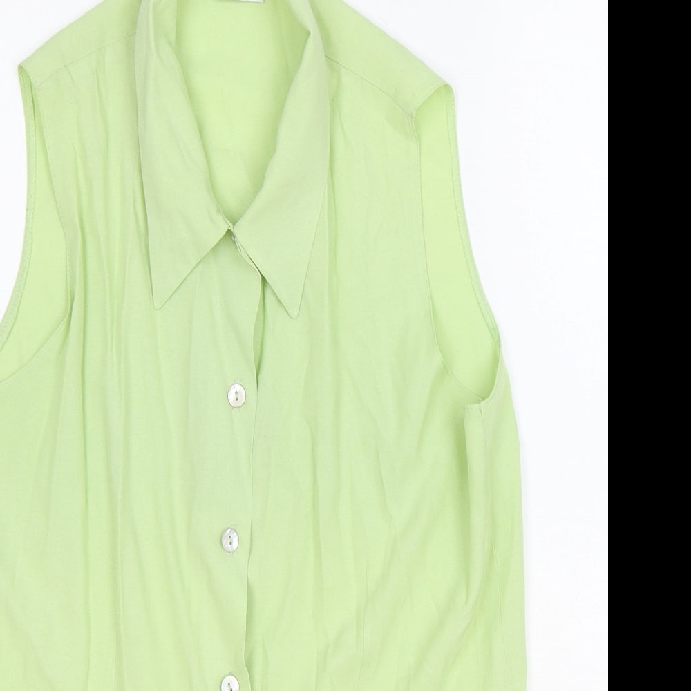 Select Womens Green Polyester Basic Button-Up Size 14 Collared