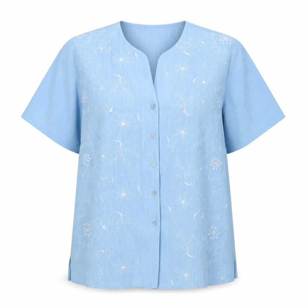 VERNON FOSBY Womens Blue Floral Polyester Basic Button-Up Size 12 V-Neck