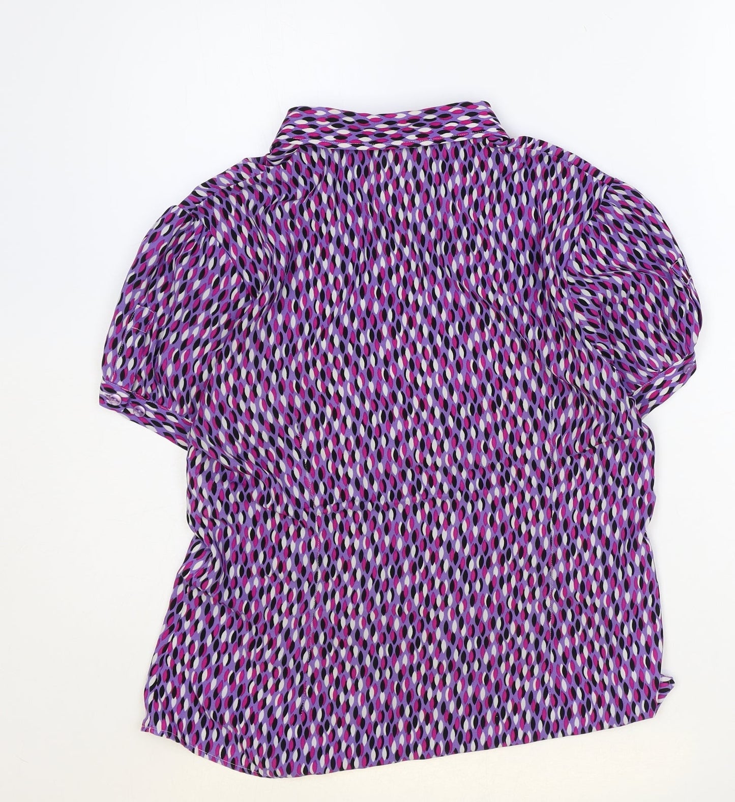 Preworn Womens Purple Geometric Polyester Basic Button-Up Size 12 Collared