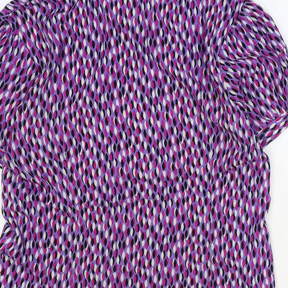 Preworn Womens Purple Geometric Polyester Basic Button-Up Size 12 Collared