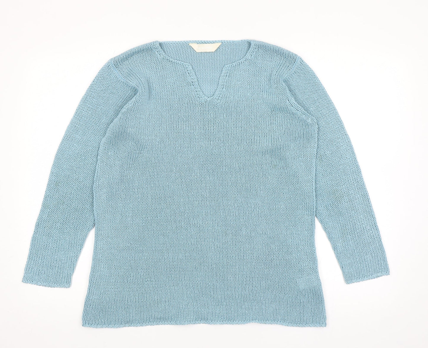 For Women Womens Blue V-Neck Acrylic Pullover Jumper Size 12