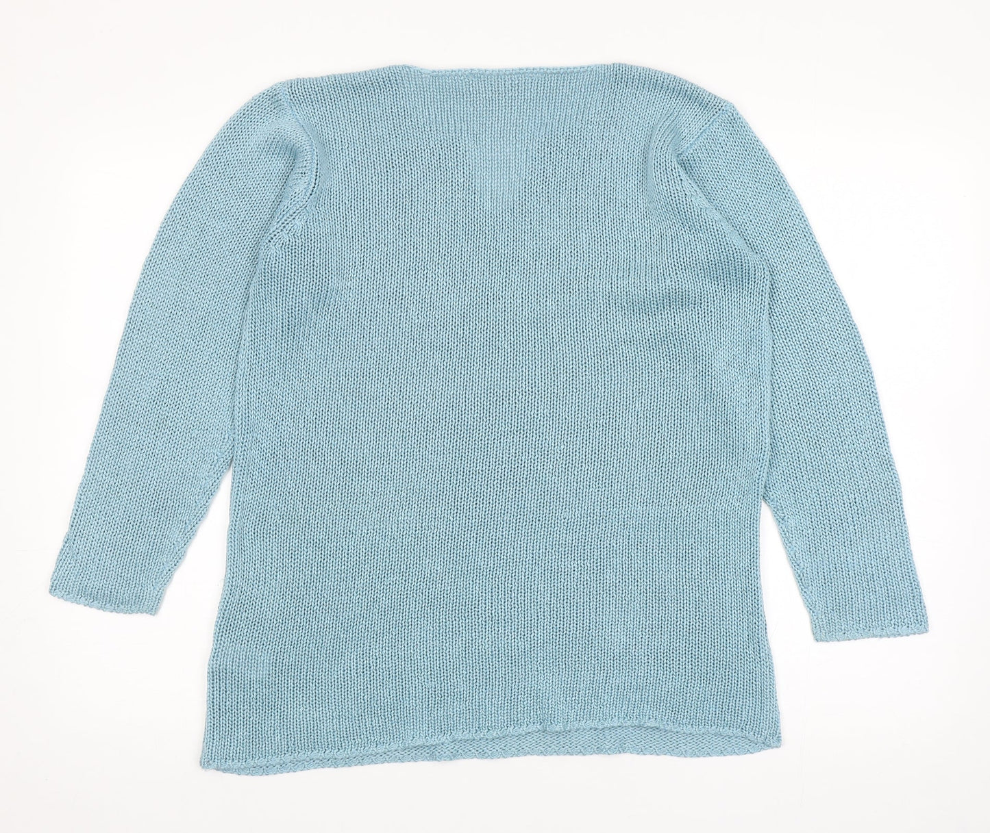 For Women Womens Blue V-Neck Acrylic Pullover Jumper Size 12