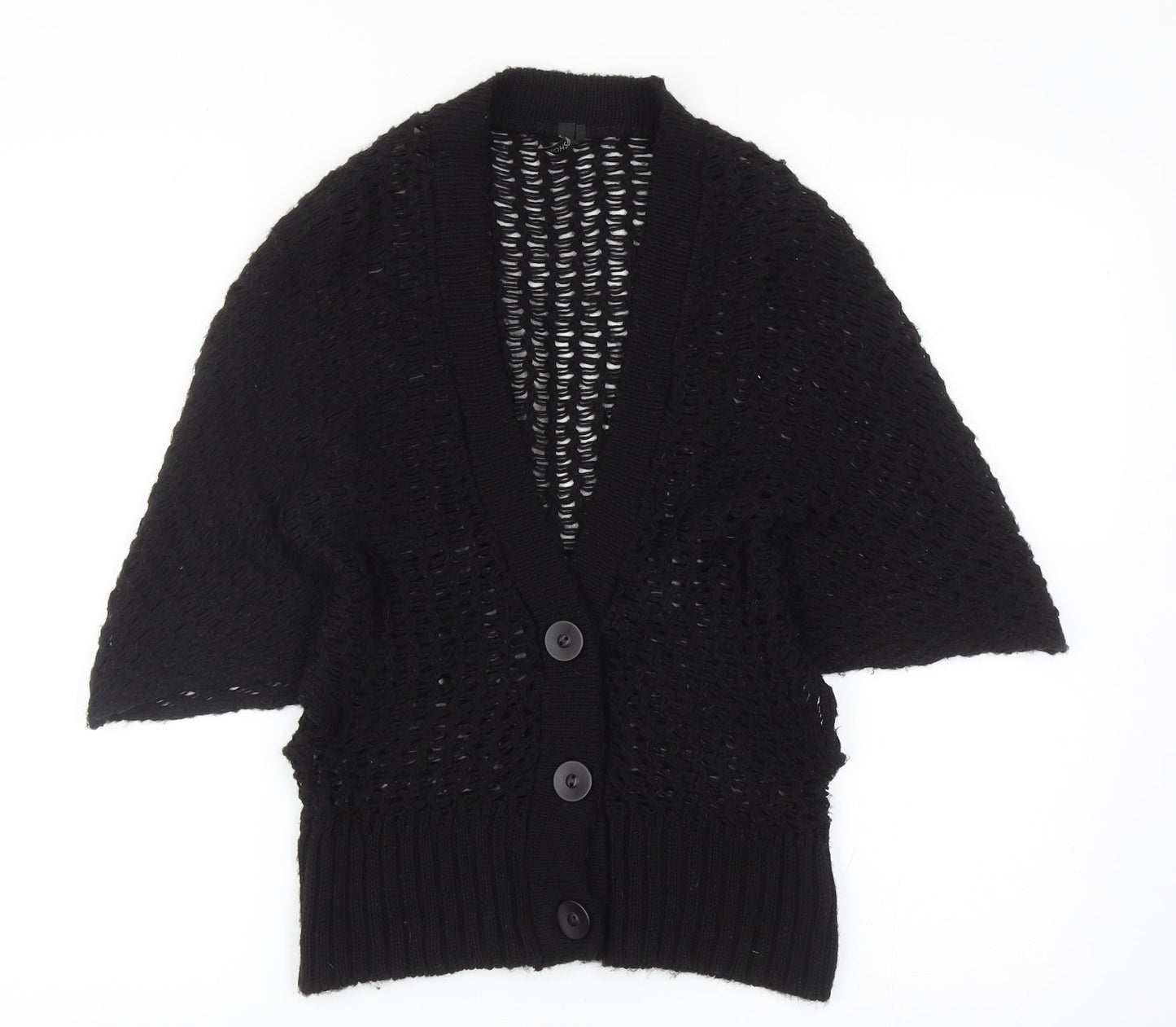 Topshop Womens Black V-Neck Acrylic Cardigan Jumper Size 10