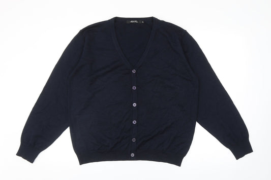 Back Point Womens Blue V-Neck Acrylic Cardigan Jumper Size L