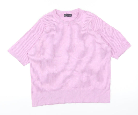 Marks and Spencer Womens Purple Polyester Basic T-Shirt Size 16 Round Neck