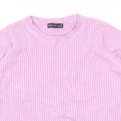 Marks & Spencer Womens Purple Polyester Basic T-Shirt Size 16 Round Neck