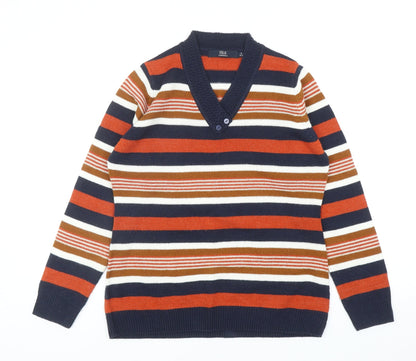 EWM Womens Multicoloured V-Neck Striped Acrylic Pullover Jumper Size S