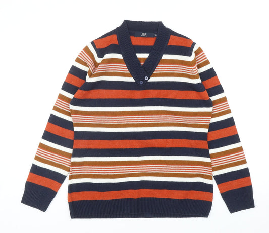 EWM Womens Multicoloured V-Neck Striped Acrylic Pullover Jumper Size S
