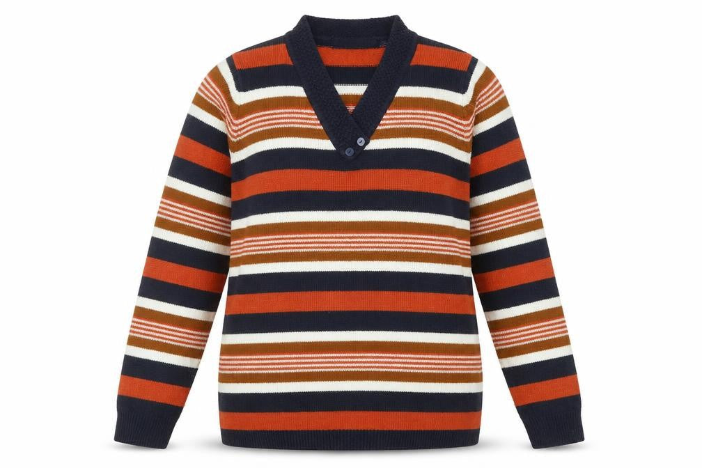 EWM Womens Multicoloured V-Neck Striped Acrylic Pullover Jumper Size S