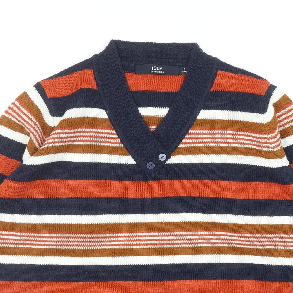 EWM Womens Multicoloured V-Neck Striped Acrylic Pullover Jumper Size S