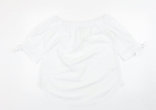 Peacocks Womens White Polyester Cropped Blouse Size 12 Off the Shoulder