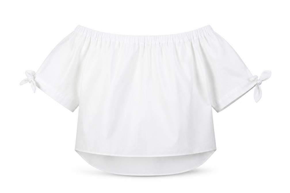 Peacocks Womens White Polyester Cropped Blouse Size 12 Off the Shoulder