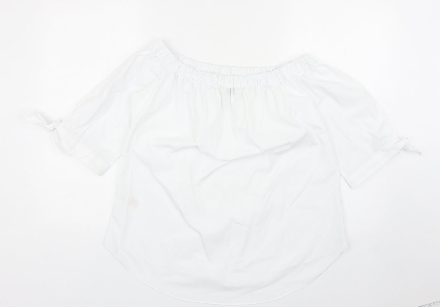 Peacocks Womens White Polyester Cropped Blouse Size 12 Off the Shoulder