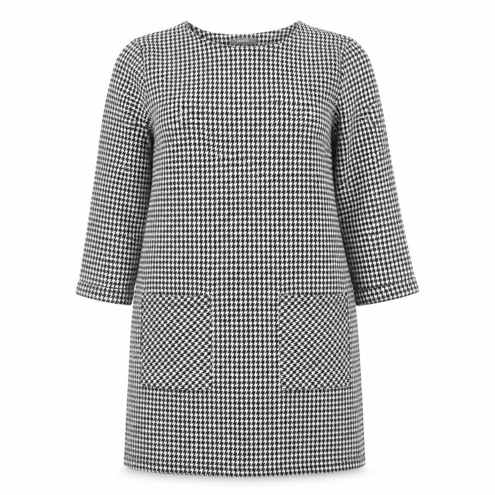 Primark Womens Black Houndstooth Polyester Sheath Size 18 Round Neck Pullover